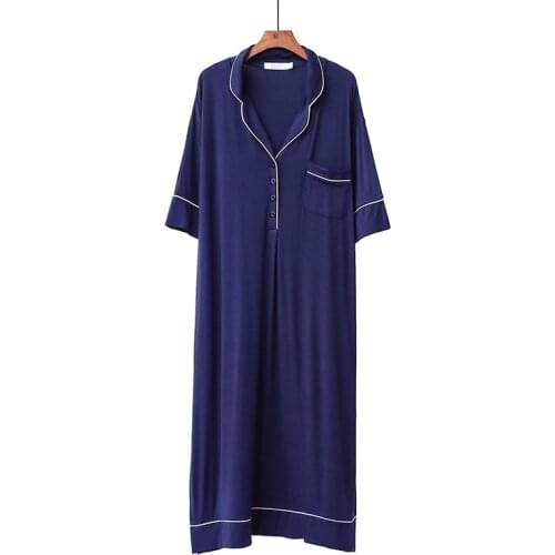 Women Dresses Summer 2021 New Nightgowns For Female Modal Loose Lapel Sleepwear Loungewear Long Nightdress Vestido With Pocket