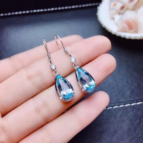 Fashion Lovely water drop S925 silver natural blue topaz drop earrings natural gemstone women birthday party gift fine jewelry