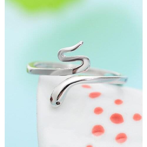 Buyee 100% 925 Real Silver Fashion Ring Women Small Garnet Stone Snake Open Ring for Women Fashion Party Wedding Jewelry Gift