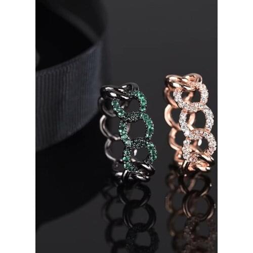 AAA Fashion Vintage Style Micro Pave Green White Zircon Hollow Chain Cross Silver Knuckle Ring for Women Wedding Jewelry