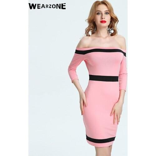 2017 Women Elegant Three Quarter Sleeve Sexy Off Shoulder Sheath Fashion Slim Casual Party Club Mini Bodycon Dress