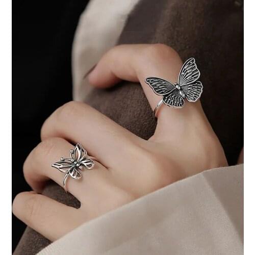 Punk Vintage Butterfly Rings Boho Women Retro Ring Ladies Classic Fashion Jewelry Party Gift
