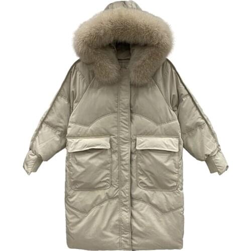 Winter 90% White Duck Down Parka Women Warm Large Real Natural Fox Fur Collar Hooded Long Thicken Jackets And Coats Down Outwear