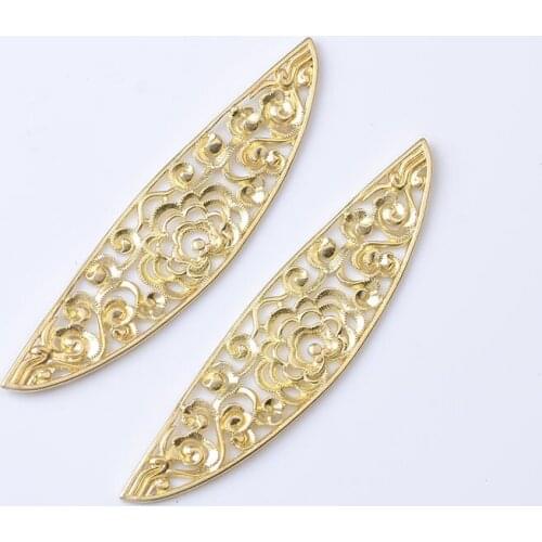 10Pcs 66*15mm Copper Hollow Flower Charms Connector Filigree Hairwear DIY Charms For Jewelry Making