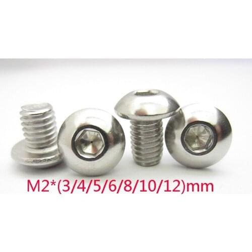 100Pcs M2*(3/4/5/6/8/10/12)mm ISO7380 Stainless Steel 304 Round Head Hex Mushroom Socket Screws