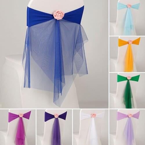 13 Colours Spandex Sash With Rose Artifical Flower And Organza Chair Sash Wedding Party Dinner Banquet Chair Sash Bow Tie Band