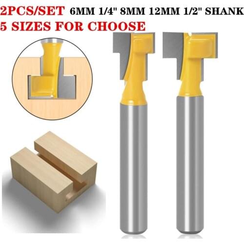 2pcs/set 1/4 Inch Shank T-Slot Keyhole Cutter Wood Router Bit Carbide Cutter For Wood Hex Bolt T-Track Slotting Milling Cutters