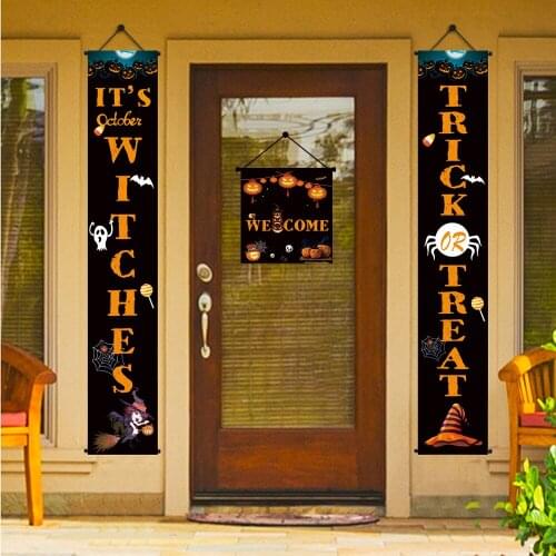 32*180cm Halloween Door Trick or Treat Banner Creative Halloween Couplet for Festival Doorway Halloween Decoration Banner