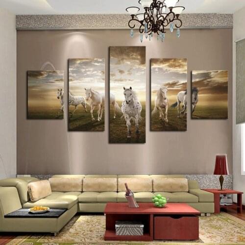 5 Panel Art Animal horse painting print on canvas wall art picture paiting home decor for living room Giveaways wall sticker