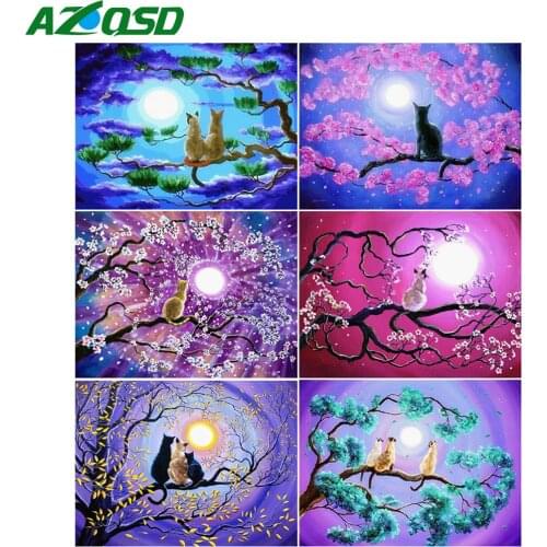 AZQSD Full Round Drill Diamond Painting Cat Tree Cross Stitch Handicraft Diamond Embroidery Animals Mosaic Home Decoration