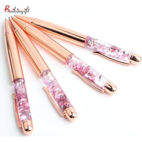 Baikingift Rose Gold Pen Kawaii luxury Crystal Ball Pens For School Office Flow Oil Crystal Gold Foil Metal Gift Pens Writing