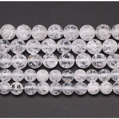 Free Shipping A+ Natural Snow Cracked Genuine White Crystal Stone Beads 15" Strand 4 6 8 10 12 14MM Pick Size For Jewelry Making