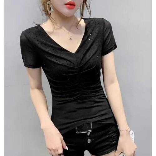 BT-1 Women Tees Ruffled Trimmings Ribbed Crop Tops Soft And Stretchy Short Sleeve T-shirts Basic Cropped Top