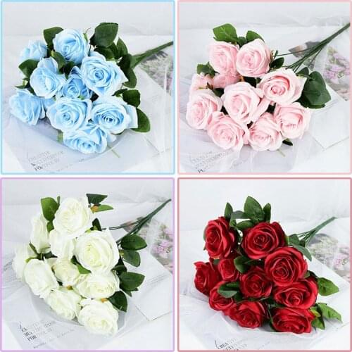 10pcs/ Bunch 44cm Artificial Rose Bouquet Home Living Room Bedroom Decoration Wedding Scene Simulation Flower Props