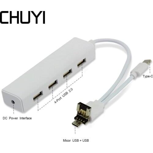 CHUYI High Speed USB C Hub 4 Ports USB2.0 Hub Micro OTG USB Splitter With Hub Cable Adapter For Macbook PC Accessories Huawei