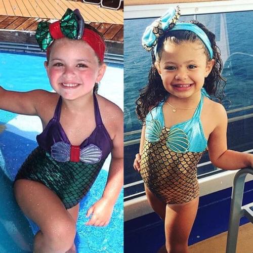 Kids swimwear one piece children swimsuit girls mermaid bathing suit cute bikinis mayo headwear bow baby swimming clothing set