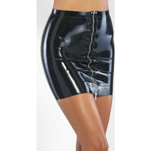 Womens ultra short latex skirt with front zip decoration made of 0.4mm thickness natura latex materials