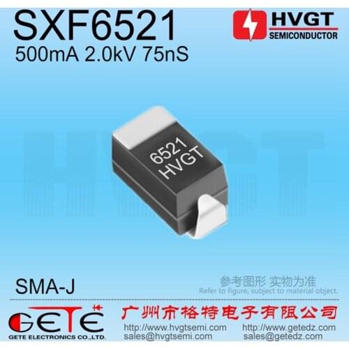 HVGT,High voltage diode 2kV, SXF6521, Silicon rectifier diode 500mA 2kV 75ns, SMT, SMA,Fast recovery, High frequency, 10pcs/bag