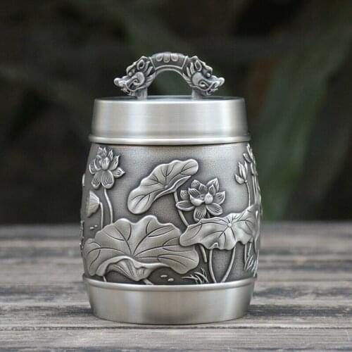 Customization Urns For Ashes Urn Funeral Cremation Hand Carved Beautiful Embossed Pure Tin 97% LeadFree Pewter Handmade In China