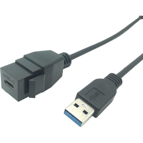 0.2M Type C Keystone Jacks Insert Connector Converter USB 3.0 Male to USB-C Female Adapter Cable Black