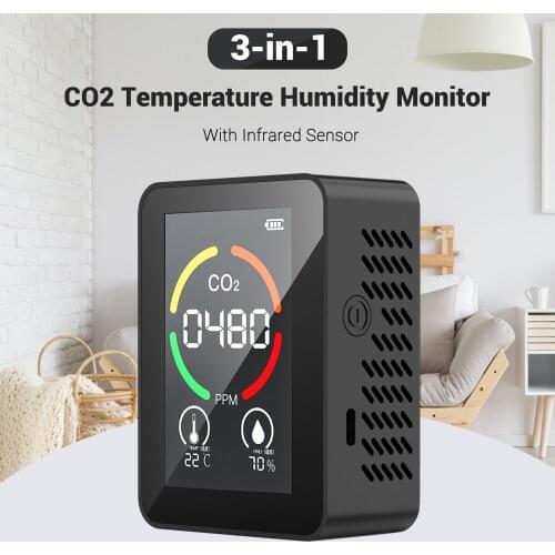 KKmoon 3-in-1 Infrared CO2 Meter Temperature Humidity Monitor Multifunctional Air Quality Monitor USB Rechargeable CO2 Detector