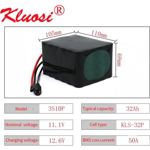 KLUOSI 12V Battery 12V 32Ah 3S10P 450Watt 12.6V Lithium Battery Pack with 50A BMS for Inverter Tour Car Child Car Solar Light
