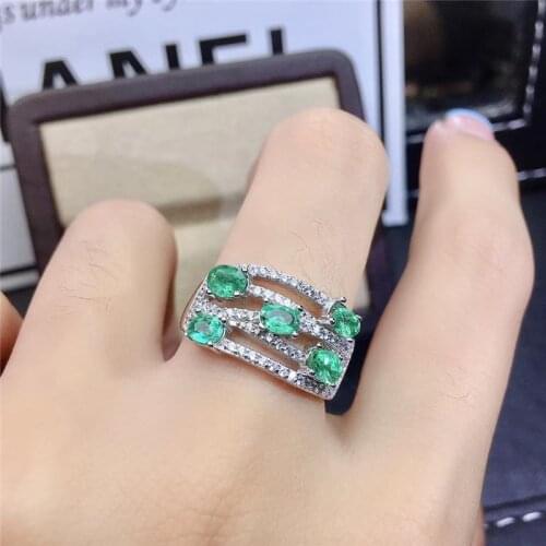 2020 Emerald ring Free shipping Flower rings Natural real emerald 925 sterling silver 3*4 mm