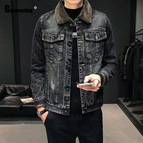 Garmenting 2020 Autumn Simple New Mens Denim Jackets Casual Fashion Slim Jean Denim Jacket Winter Warm Velvet Coats Men Clothing