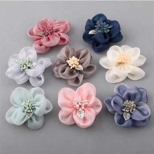 Trendy New Bling Lace Chiffon Flowers 20PCS 5PCS DIY Jewelry Ornament Accessories Girls Hair Clips Headband Ornament Garment