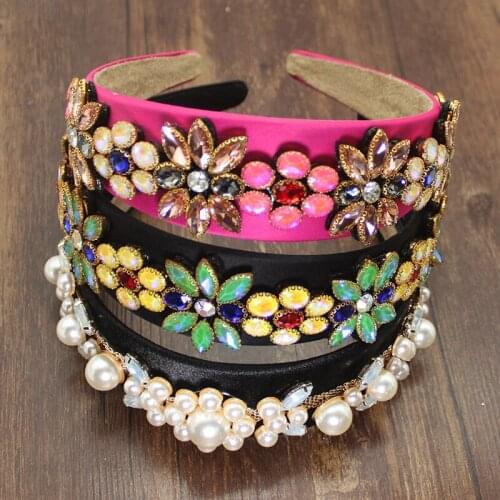 Fashion Vintage Pink Yellow Crystal sparkly Rhinestones Headdress Flower Tiara Luxury Headpiece Accessories For Womens Wedding