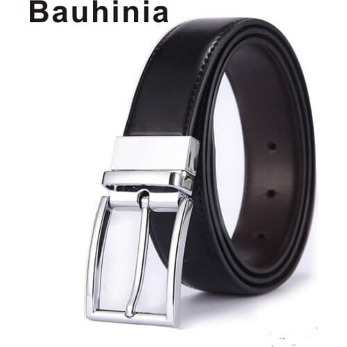 Bauhinia brand mens alloy rotating pin buckle 105-125CM leather mens business fashion casual double-sided leather mens belt