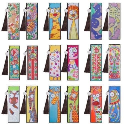 2Pcs 5D DIY Diamond Painting Bookmark Cartoon Animal Picture Tassel Book Marks Special Shaped Diamond Embroidery Crafts Gift