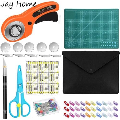 22PCS Rotary Cutter Tool Kit 45 mm Rotary Cutter with 5 Replacement Blades & Sewing Clip & Patchwork Ruler for Sewing Supplies