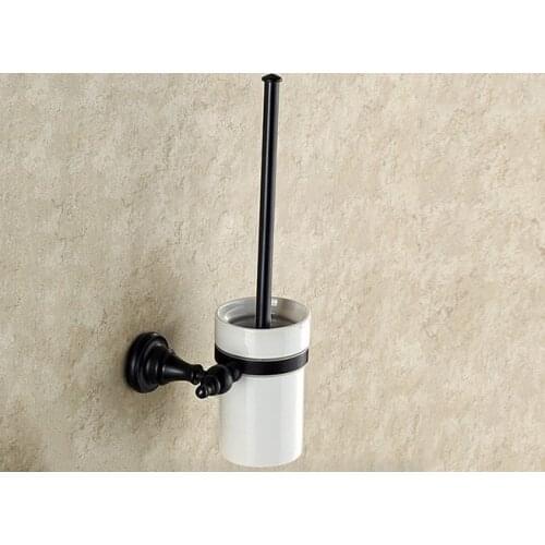 Wall Mounted Black Oil Rubbed Antique Brass Bathroom Toilet Brush Holder Set Bathroom Accessory Single Ceramic Cup mba827