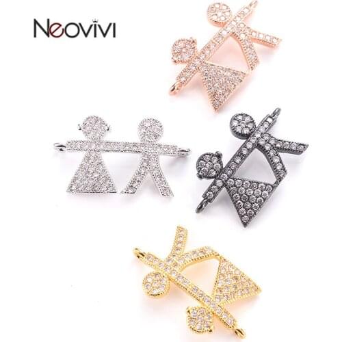 Neovivi Women Men Wedding Charm Pave Micro Cubic Zirconia Bead Shiny Bracelets Lover Necklaces Brass Jewelry Making Couple Gifts