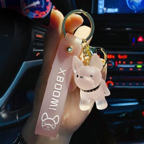 New Fashion French Bulldog Keychain For Women Bag Pendant Transparent Colorful Dog Keychains Men Car Key Ring Accessories