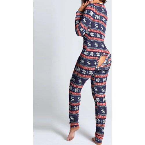 2021 New Year Christmas Functional Buttoned Flap Printed Womens Adults Detachable Pajamas Suit Homewear One Piece Jumpsuits
