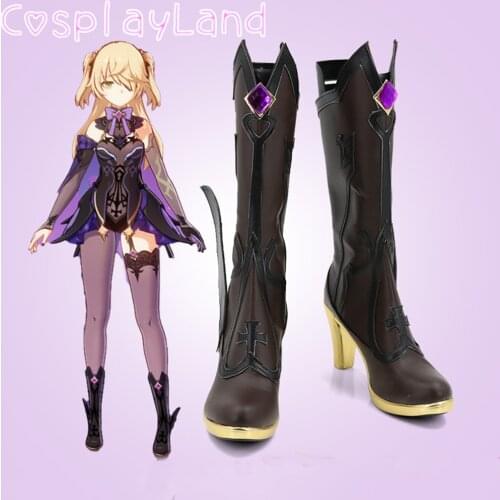 Game Genshin Impact Fischl Cosplay Boots Shoes Leather Shoes Cosplay Accessories Halloween Party Shoes for Women High Heel Shoes