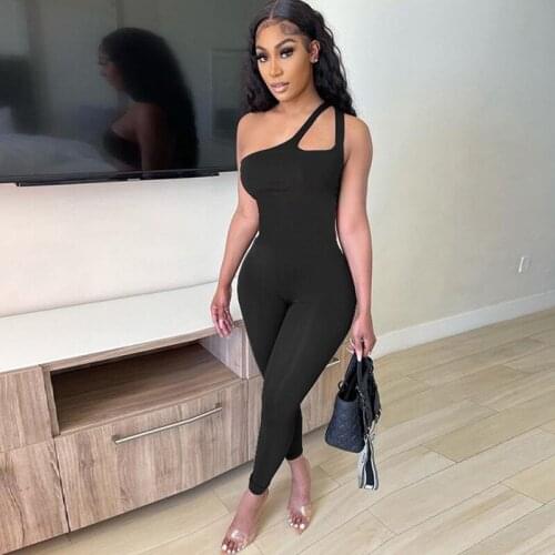 TNNAOFF One Shoulder Hollow Out Bodycon Jumpsuit for Women Summer Vacation Outfits Sexy One Piece Club Fitness Overalls Rompers