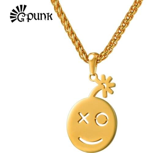 Hiphop bomb necklace with chain gold/rose gold color smile pendant men boyfriend gift