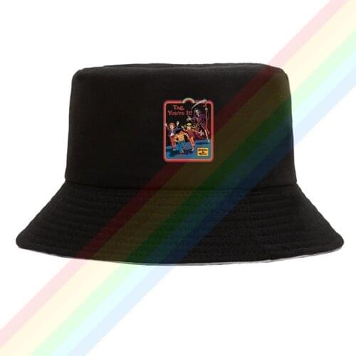 Children Running On The Prairie Flat Top Breathable Bucket Hats Unisex Summer Printing Fishermans Hat