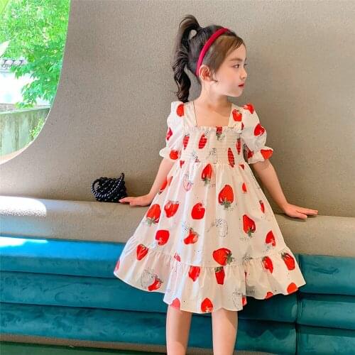 Strawberry Design Girl Dress Cotton Infant Dresses Cute Kids Beachwear Fashion Children Clothes Girl Princess Clothing with Bow