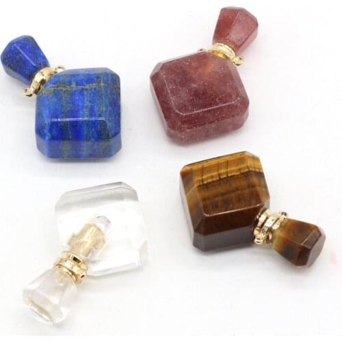 Natural Perfume Bottle Stone Pendant Necklace Essential Oil Diffuser Crystal Agate Stone Charms for Jewelry Making
