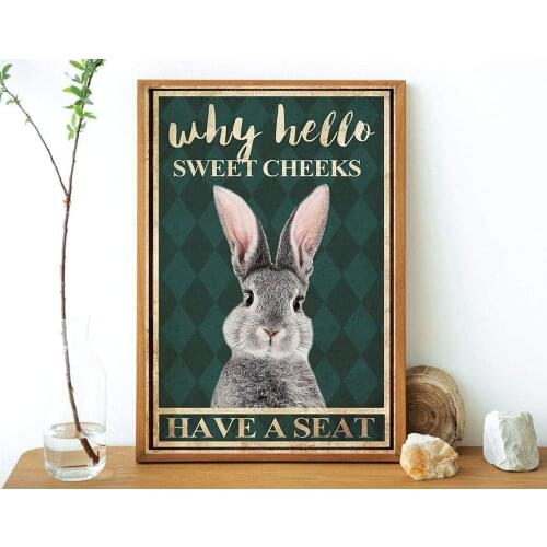 Bathroom Poster Rabbit Rabbit Lovers Vintage Bathroom Decor Poster Wall Art Poster Cute Sign Wall Decor Metal Sign Poster