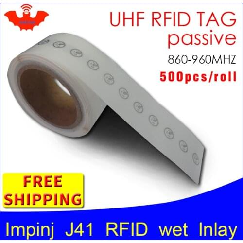RFID tag UHF sticker Impinj J41 EPC 6C wet inlay 915mhz868mhz860-960MHZ Higgs3 500pcs free shipping adhesive passive RFID label