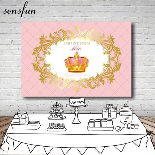 Sensfun Pink Princess Crown Photography Backdrop Gold Pattern Baby Shower Girls Birthday Party Backgrounds For Photo Studio