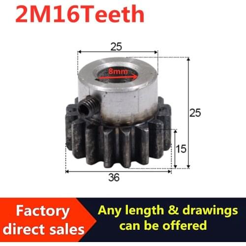 1PCS New Durable Convex Gear Pinion 2Module 16Teeth 8mm Hole Carbon Steel Convex Gear