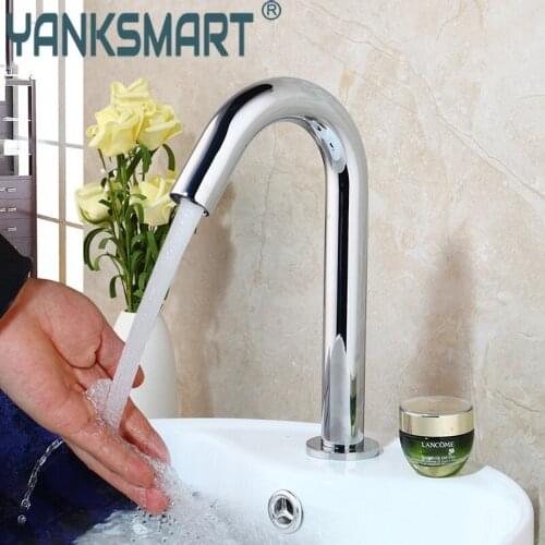 Deck Mounted Bathroom Basin Sink Faucet Cold & Hot Hand Touch Tap Automatic Inflated Sensor Faucet Crane