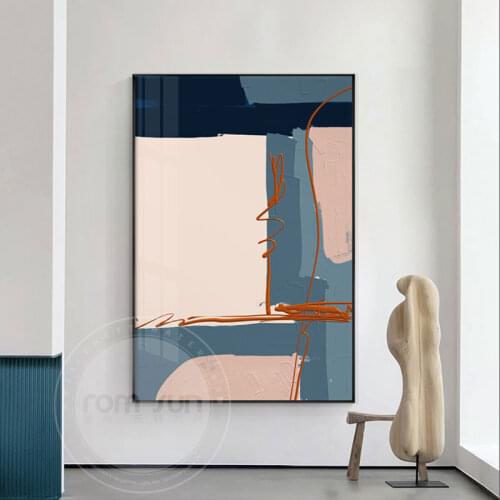 Modern Multicolored Pink Blue Abstract Oils Wall Art Canvas Painting Picture Poster Print Gallery Living Room Nordic Home Decor