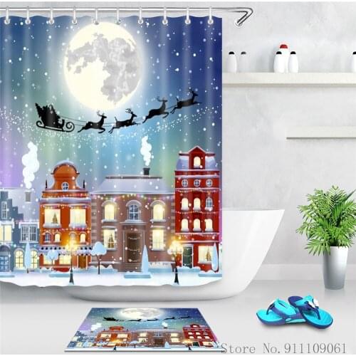 Cartoon Animal Christmas Series 3D Printed Shower Curtain Bathroom Decoration Waterproof and Mildew Proof Partition Curtains